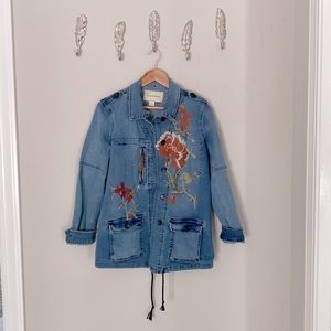Anthropologie Pilco and the Letterpress Embroidered Denim Cargo Jacket. XS NWOT